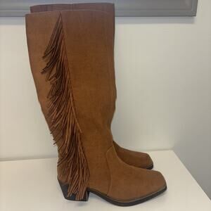Western Boots Women’s Sz 8 38 Brown Leather Boots Witchy Fringe Whimsigoth Sqaur